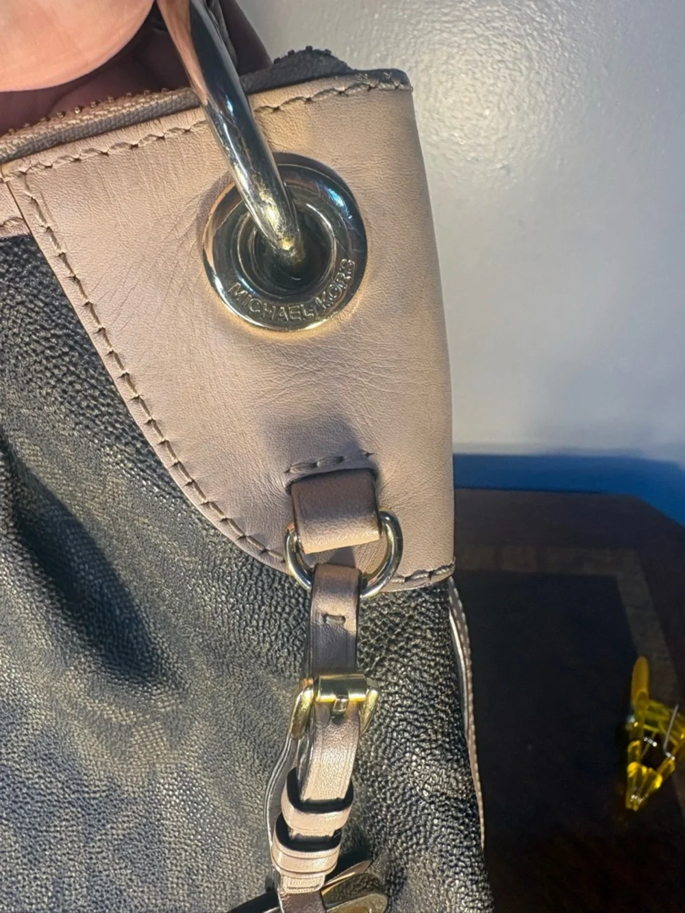 Michael Kors Brown Logo Shoulder Bag with Light Tan Trim